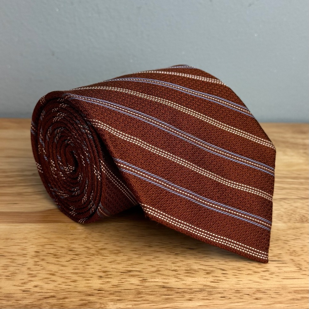 Jos A Bank Signature 3.5" Classic Brown Blue Diagonal Repp Striped Silk Necktie